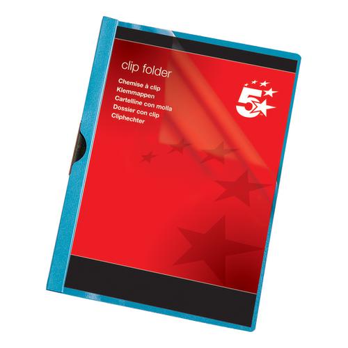 5 Star Office Clip Folder 3mm Spine for 30 Sheets A4 Blue [Pack 25]
