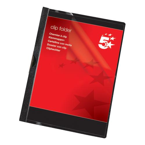 5 Star Office Clip Folder 6mm Spine for 60 Sheets A4 Black [Pack 25]
