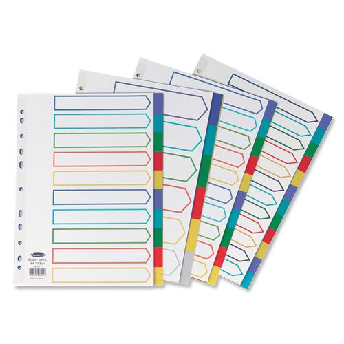 Concord+Dividers+6-Part+Polypropylene+Reinforced+Coloured-Tabs+120+Micron+A4+White+Ref+65889