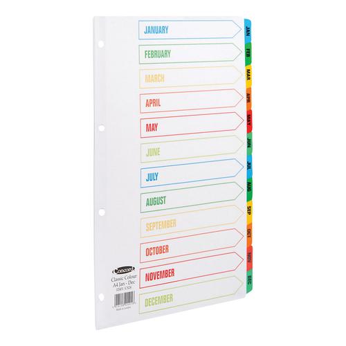 Concord+Index+Jan-Dec+Mylar-reinforced+Multicolour-Tabs+Punched+4+Holes+150gsm+A4+White+Ref+02401%2FCS24