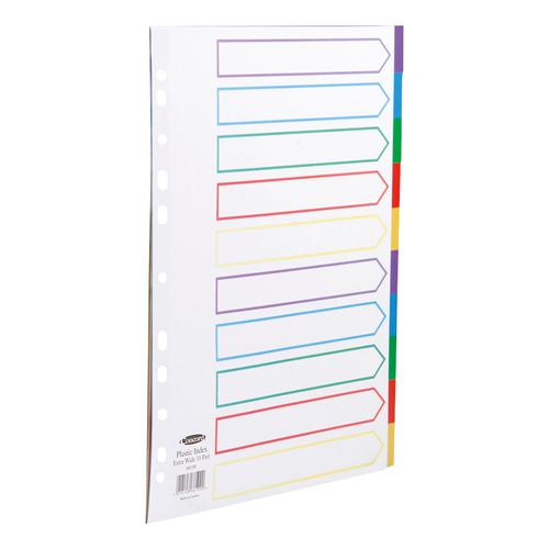 Concord Dividers 10-Part Polypropylene Reinforced Coloured-Tabs 120 Micron Extra Wide A4+ White Ref 66199