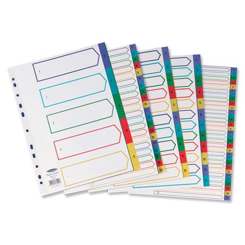 Concord+index+1-10+Polypropylene+Multipunched+Reinforced+Multicolour-Tabs+120+Micron+A4+White+Ref+66399