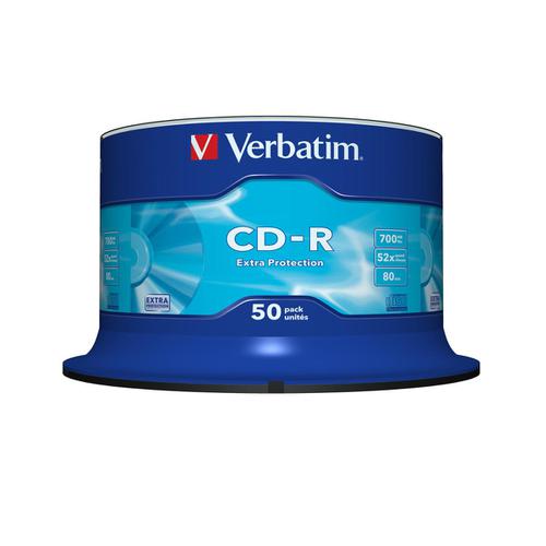 Verbatim+CD-R+Recordable+Disk+Write-once+on+Spindle+52x+Speed+80min+700Mb+Ref+43351+%5BPack+50%5D