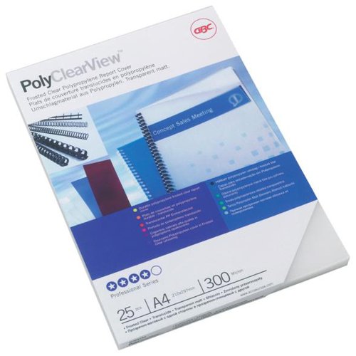 GBC+PolyCovers+ClearView+Binding+Covers+Polypropylene+300+micron+A4+Frosted+Ref+IB386848+%5BPack+100%5D