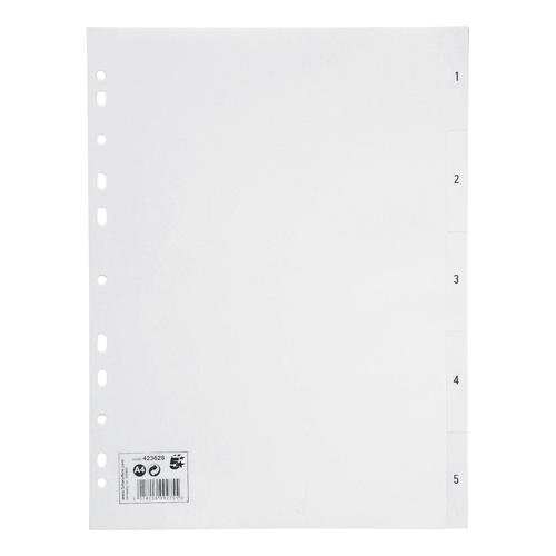 5+Star+Office+Index+1-5+Polypropylene+Multipunched+Reinforced+Holes+120+Micron+A4+White