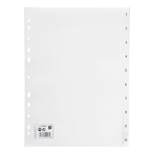 5+Star+Office+Index+1-10+Polypropylene+Multipunched+Reinforced+Holes+120+Micron+A4+White