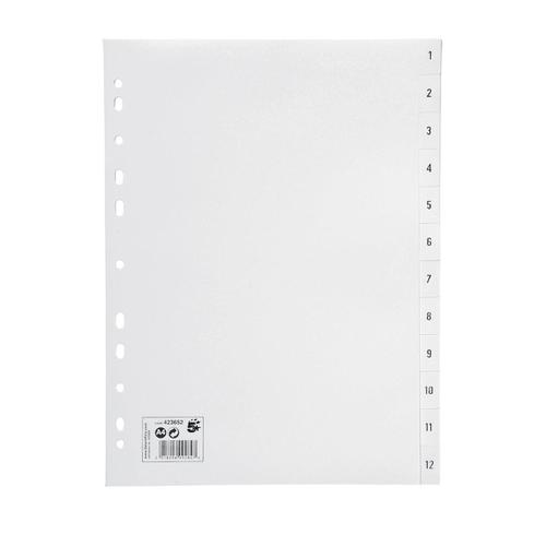 5 Star Office Index 1-12 Polypropylene Multipunched Reinforced Holes 120 Micron A4 White