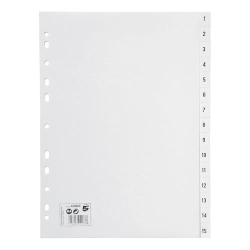 5+Star+Office+Index+1-15+Polypropylene+Multipunched+Reinforced+Holes+120+Micron+A4+White