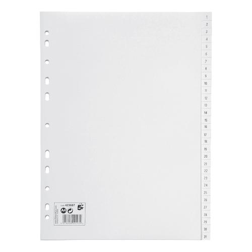 5+Star+Office+Index+1-31+Polypropylene+Multipunched+Reinforced+Holes+120+Micron+A4+White