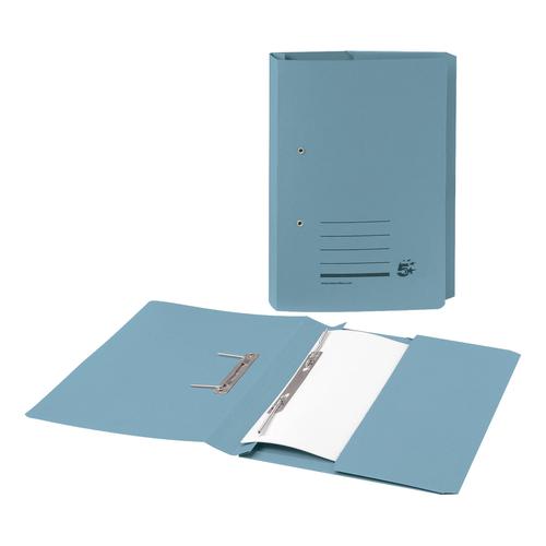 5 Star Office Transfer Spring Pocket File Recycled Mediumweight 285gsm Foolscap Blue [Pack 25]