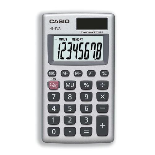 Casio+Handheld+Calculator+8+Digit+3+Key+Memory+Solar+and+Battery+Power+57x7x102mm+Silver+Ref+HS8V-S-U-H