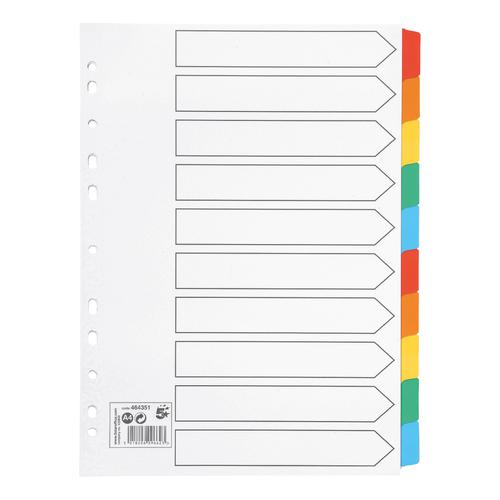 5 Star Office Subject Dividers 10-Part Multipunched Mylar-reinforced Multicolour-Tabs 150gsm A4 Whites