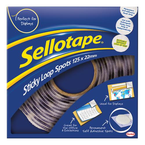 Sellotape+Permanent+Sticky+Loop+Spots+in+Handy+Dispenser+of+125+Spots+Diameter+22mm+each+White+Ref1445181
