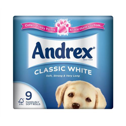 Andrex+Toilet+Rolls+Classic+Clean+2-Ply+124x103mm+200+Sheets+White+Ref+1102055+%5BPack+9%5D
