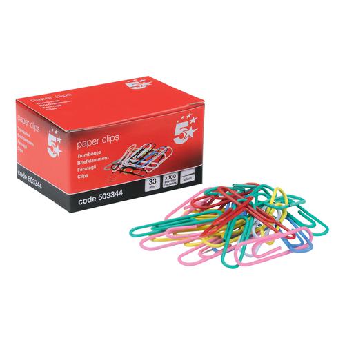 5+Star+Office+Paperclips+Metal+Plain+Large+Length+33mm+Assorted+Colours+%5BPack+10x100%5D