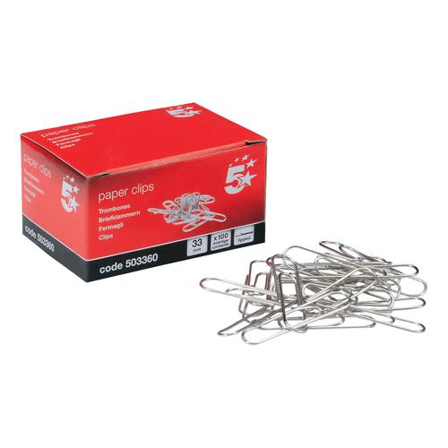 5+Star+Office+Paperclips+Metal+Large+Length+33mm+Lipped+Plain+%5BPack+10x100%5D