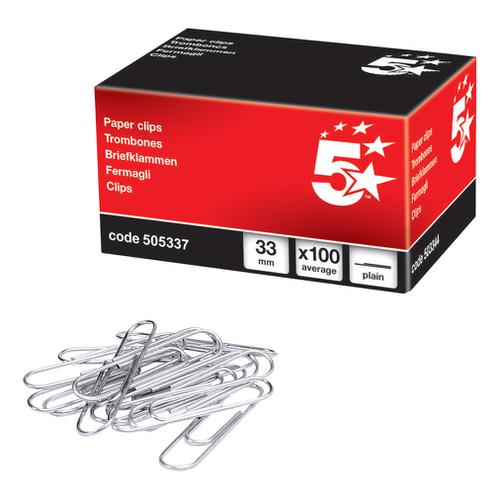 5+Star+Office+Paperclips+Metal+Large+Length+33mm+Plain+%5BPack+100%5D
