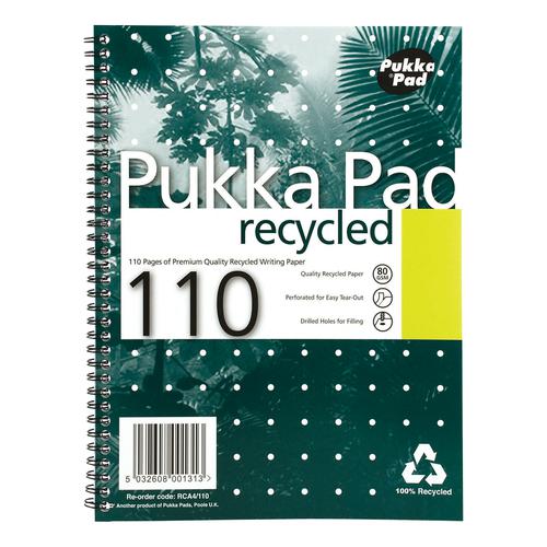Pukka+Pad+Recycled+Nbk+Wbnd+80gsm+Ruled+Margin+Perf+Punched+4+Holes+110pp+A4%2B+Green+Ref+RCA4+%5BPack+3%5D