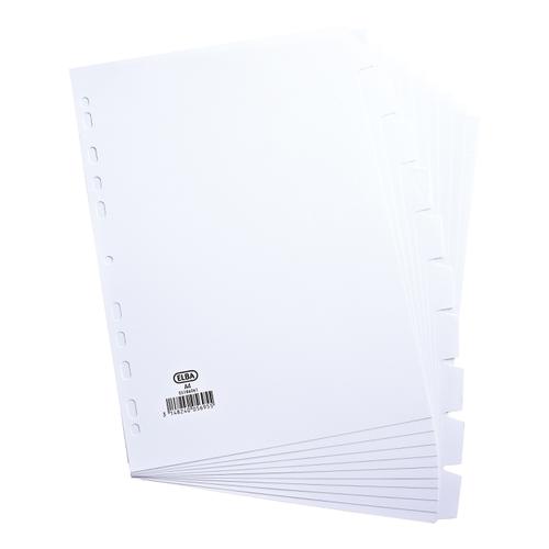 Elba+Subject+Dividers+10-Part+Card+Multipunched+160gsm+A4+White+Ref+100204881