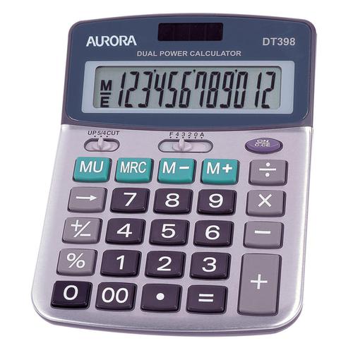 Aurora+Semi-desk+Calculator+12+Digit+3+Key+Memory+Battery%2FSolar+Power+103x30x138mm+Grey+Ref+DT398