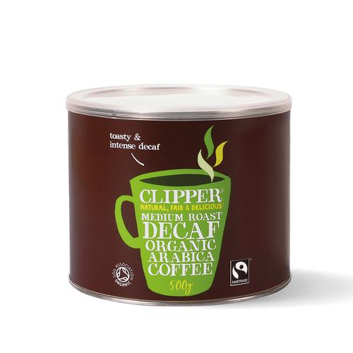 Clipper+Fairtrade+Instant+Decaffeinated+Coffee+Organic+Granules+Freeze+Dried+Tin+500g+Ref+0403274
