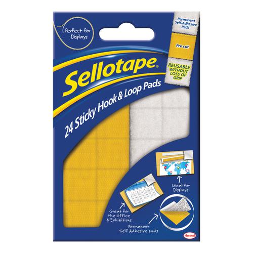 Sellotape+Permanent+Sticky+Hook+and+Loop+Pads+24+Sets+20x20mm+Ref+1445176