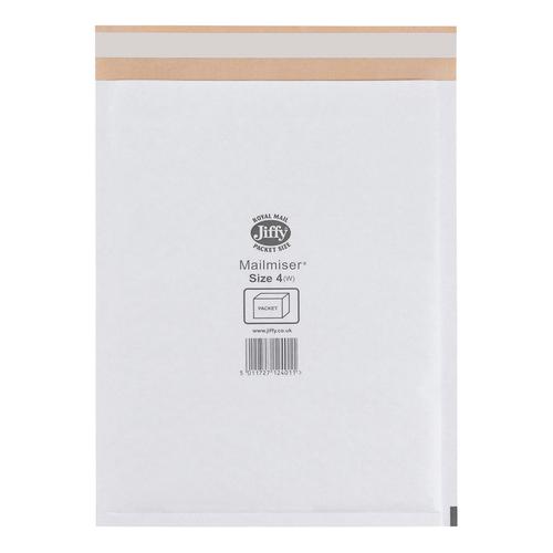 Jiffy Mailmiser Protective Envelopes Bubble-lined Size 4 P&S 240x320mm White Ref JMM-WH-4 [Pack 50]