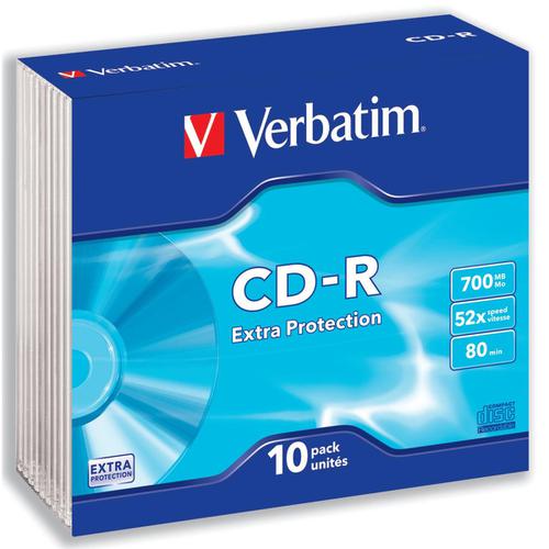 Verbatim+CD-R+Recordable+Disk+Slim+Cased+Write-once+52x+Speed+80+Min+700Mb+Ref+43415+%5BPack+10%5D