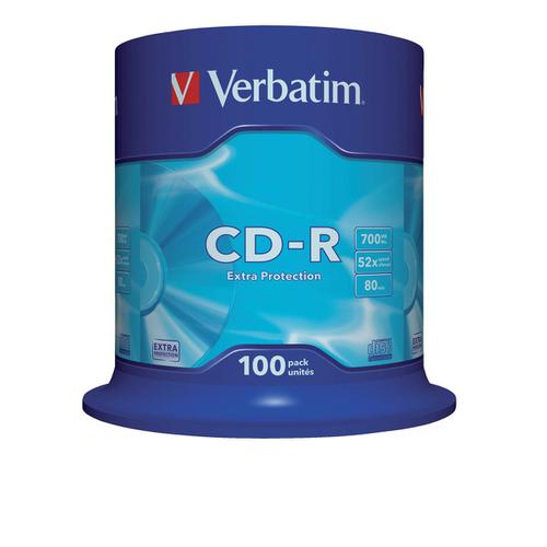 Verbatim+CD-R+Recordable+Disk+on+Spindle+52x+Speed+80min+700Mb+Ref+43411+%5BPack+100%5D