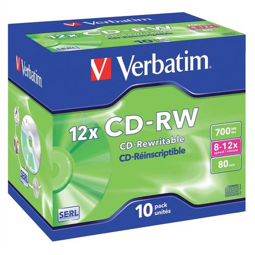 Verbatim+CD-RW+Rewritable+Disk+Cased+8x-12x+Speed+80min+700Mb+Ref+43148+%5BPack+10%5D
