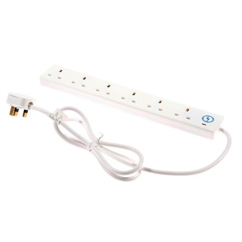 Extension+Lead+Power+Surge+Strip+with+Spike+Protection+6+Way+2+Metre+White