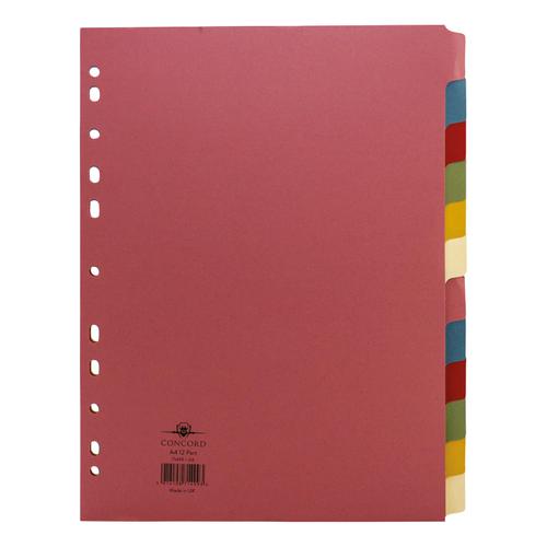 Concord+Subject+Dividers+12-Part+Multipunched+160gsm+A4+Assorted+Ref+71499%2FJ14