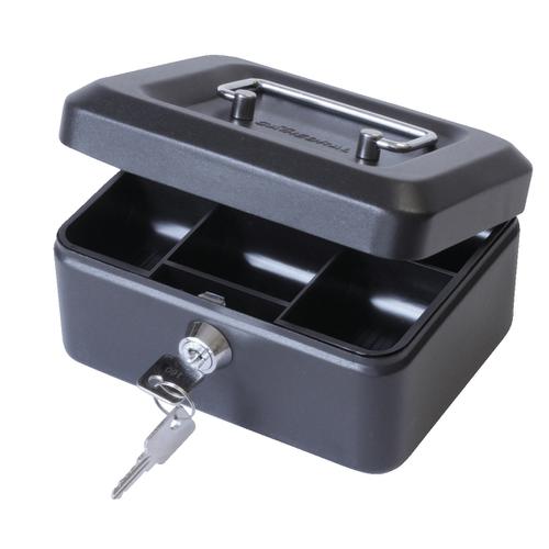 Cash+Box+with+Lock+%26+2+Keys+Removable+Coin+Tray+6+Inch+W152xD115xH70mm+Black
