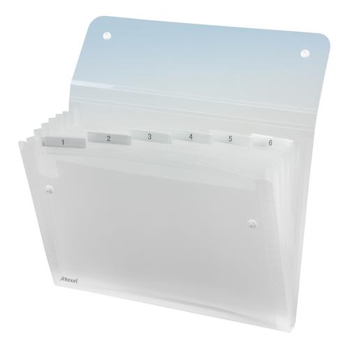 Rexel Ice Expanding File Durable Polypropylene 6 Pocket Stud Closure A4 Clear Ref 2102033