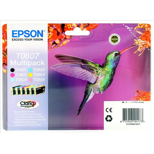 Epson T0807 Inkjet Cart Hummingbird Blk/C/M/Y/LC/LM 7.4ml Ref C13T08074011[Pack 6]