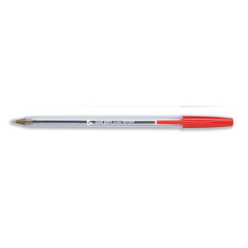 5 Star Office Ball Pen Clear Barrel Medium 1.0mm Tip 0.4mm Line Red [Pack 50]