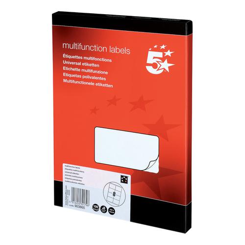 5 Star Office Multipurpose Labels Laser Copier Inkjet 8 per Sheet 105x71mm White [800 Labels]
