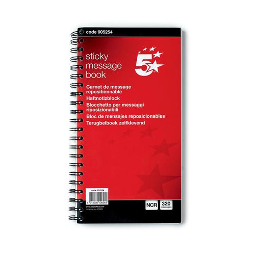 5 Star Office Telephone Message Book Wirebound Carbonless Sticky 320 Notes 80 Pages 275x150mm