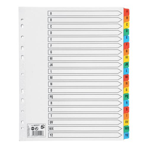 5 Star Office Maxi Index A-Z Multipunched Mylar-reinforced Multicolour-Tabs 150gsm Extra Wide A4+ White