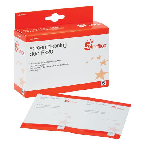 5+Star+Office+Screen+Cleaning+Duo+Sachets+of+Wet+and+Dry+Wipes+%5BPack+20x2%5D