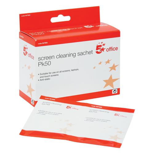 5+Star+Office+Screen+Cleaning+Sachets+Anti-static+%5BPack+50+Wipes%5D
