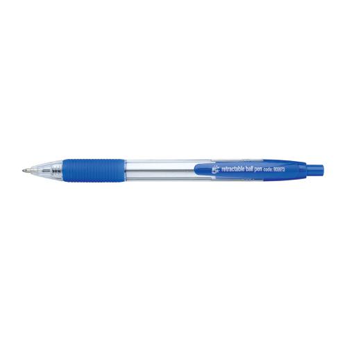 5 Star Office Retractable Grip Ball Pen Medium 1.0mm Tip 0.4mm Line Blue [Pack 10]