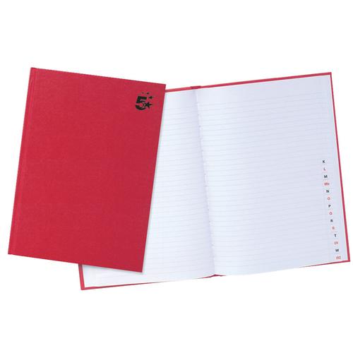5 Star Office Manuscript Notebook Casebound 70gsm Ruled and Indexed 192pp A4 Red [Pack 5]