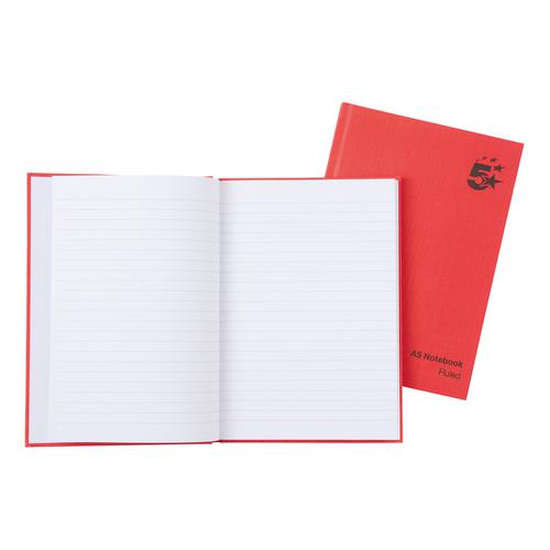 5 Star Office Manuscript Notebook Casebound 70gsm Ruled 192pp A5 Red [Pack 5]