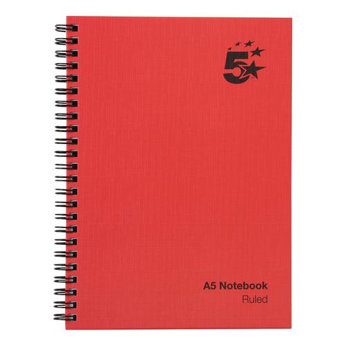 5 Star Office Manuscript Notebook Wirebound 70gsm Ruled 160pp A5 Red [Pack 5]
