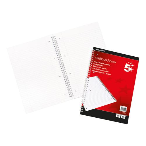 5+Star+Office+Notebook+Wirebound+70gsm+Ruled+and+Margin+Perforated+Punched+4+Holes+100pp+A4+Red+%5BPack+10%5D