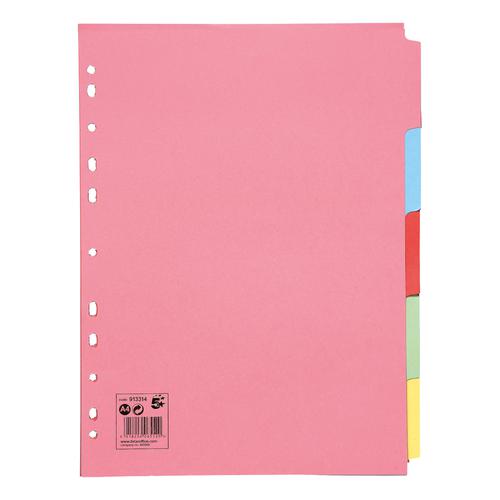 5+Star+Office+Subject+Dividers+5-Part+Recycled+Card+Multipunched+155gsm+A4+Assorted+%5BPack+50%5D