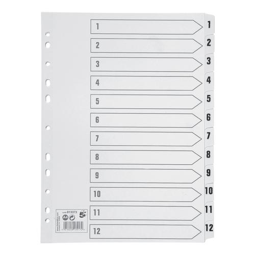 5 Star Office Index 1-12 Multipunched Mylar-reinforced Strip Tabs 150gsm A4 White