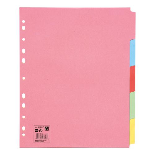 5+Star+Office+Subject+Dividers+5-Part+Recycled+Card+Multipunched+155gsm+Extra+Wide+A4%2B+Assorted