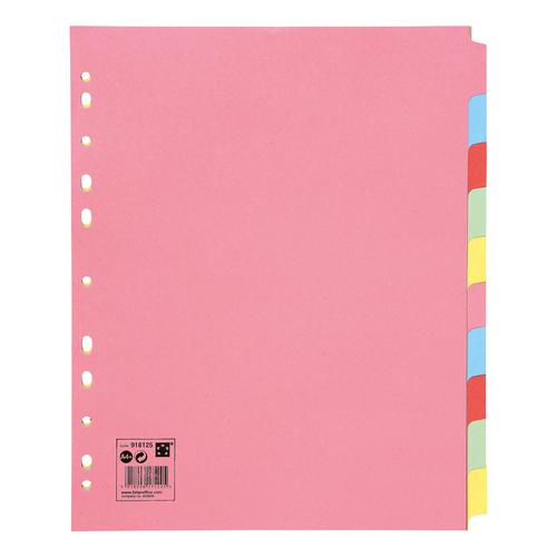 5+Star+Office+Subject+Dividers+10-Part+Recycled+Card+Multipunched+Extra+Wide+155gsm+A4+Assorted